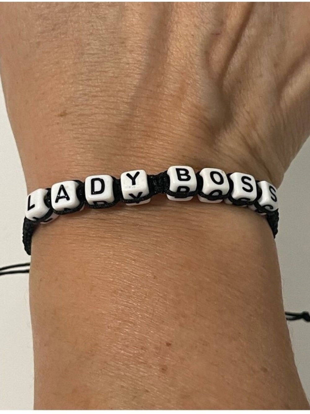 “LADY BOSS” Alphabet Beaded Bracelet Black Hemp Adjustable Boho